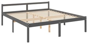 Estrutura de cama com cabeceira 200x200 cm madeira maciça cinza