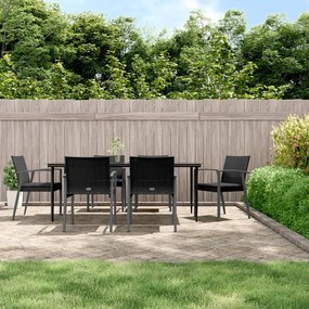 7 pcs conjunto de jantar p/ jardim c/ almofadões vime PE e aço