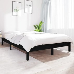 vidaXL Estrutura de cama de casal 135x190 cm pinho maciço preto