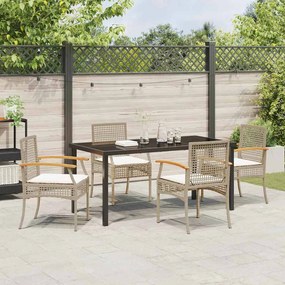 Conjunto de Jantar de Jardim 5 Peças com Almofadas em Polirattan Bege.