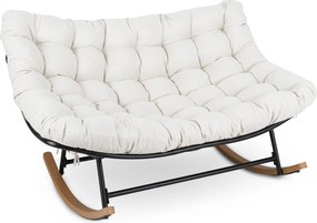 Cadeira de Baloiço Dupla, 150 x 110,5 x 81 cm, Estrutura Metálica Reforçada, Bege