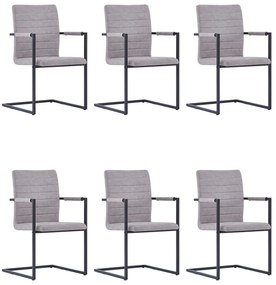 Cadeiras jantar cantilever 6pcs couro artificial cinzento-claro