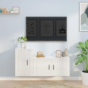 vidaXL 2 pcs conjunto móveis de TV derivados madeira branco brilhante