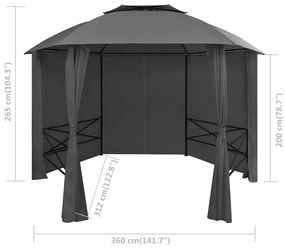 Pérgola de Jardim Hexagonal com Cortinas - Antracite - 4x3m