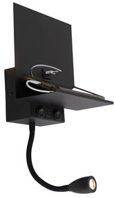 LED Candeeiro de parede moderno preto com USB e braço flexível - Flero Moderno
