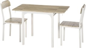HOMCOM Conjunto de 2 peças, Mesa de jantar dobrável com 2 cadeiras, Mesa dobrável, 110 cm x 70 cm x 75 cm, Branco + Natural | Aosom Portugal