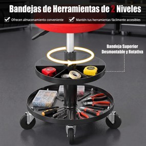 Banco de Oficina Mecânico, 38 x 38 x 42 cm, Altura Ajustável, Vermelho