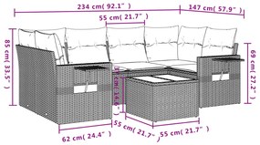 7 pcs conjunto de sofás jardim c/ almofadões vime PE castanho