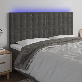 Cabeceira de cama c/ LED veludo 160x5x118/128 cm cinza-escuro