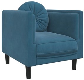 3 pcs conjunto de sofás com almofadas veludo azul