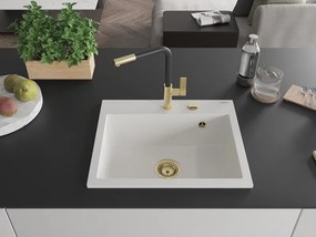 Mexen Oscar lava-loiça em granito de 1 cuba 580 x 490 mm, branco, sifão dourado - 6519581000-20-G