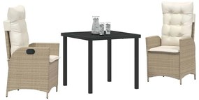 Conjunto de jantar de jardim de 3 peças com almofadas bege em rattan s