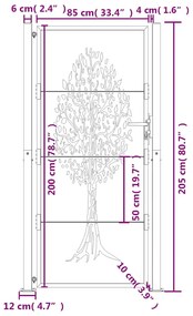 Portão de jardim 105x205 cm aço corten design árvore