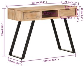 Secretária 107x45x79 cm acácia maciça com arestas vivas