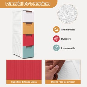 Armário estreito para espaços pequenos com 4 gavetas e rodas integradas 42 x 19 x 74 cm de plástico para casa de banho, sala de aula, escritório ou sa