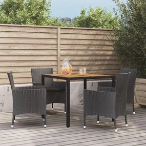 vidaXL 5 pcs conjunto de jantar p/ jardim c/ almofadões vime PE preto