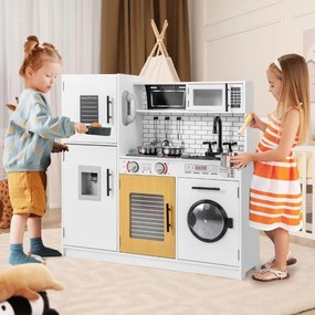 Cozinha de Brincar para crianças com forno, máquina de lavar roupa, micro-ondas, sons e luzes Brinquedo simbólico do chefe para crianças a partir dos