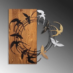 Acessório Decorativo de Parede Spiral Birds – Nogueira e Preto – 58 x