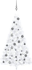 Meia árvore Natal artificial pré-iluminada c/ bolas branco