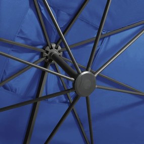 Guarda-sol jardim cantilever poste/luzes LED 300 cm azul-ciano