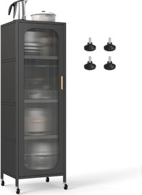 Armário Cozinha metálico 45 x 40 x 141 cm de 5 níveis Despensa de cozinha alta e estreita com prateleiras ajustáveis e porta semitransparente Preto