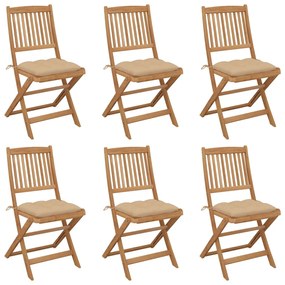 vidaXL Cadeiras de jardim dobráveis c/ almofadões 6 pcs acácia maciça