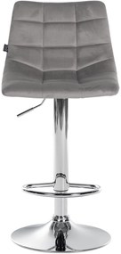 Banco de bar Jerry em veludo com estrutura cromada 87-108,5 x 43 x 46,5 cm Cinzento