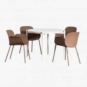 Conjunto De Mesa Redonda De Alumínio Elton (ø110 Cm) E 4 Cadeiras De Jardim Lynette Castanho Caramelo - Sklum