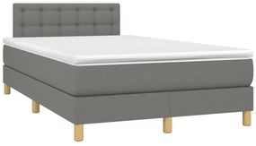 Cama box spring c/ colchão e LED 120x190 cm tecido cinza-escuro
