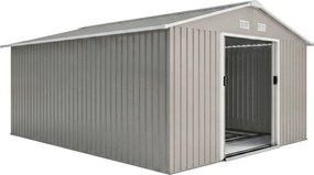 Outsunny Abrigo de Jardim Metálico de Exterior 13,1 m² de Aço 340x386x200 cm com Portas de Correr Resistente a Ferrugem Cinza Claro | Aosom Portugal