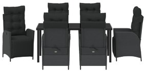 Conjunto de Jantar de Jardim de 7 Peças Preto Poli Rattan