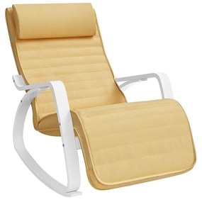 Cadeira de balanço SONGMICS com braços, cadeira de balanço de madeira de bétula, apoio para os pés ajustável em 5 direções, carga de 150 kg para quarto, sala de estar, amarelo pastel natural LYY010Y01