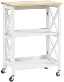 HOMCOM Carrinho de Cozinha Dobrável Carrinho de Serviço com Rodas e Prateleiras de 2 Níveis 60x40x84cm Branco