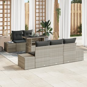 Conjunto de Sofá de Jardim com 6 Peças e Almofadas Cinza Claro em Ratt