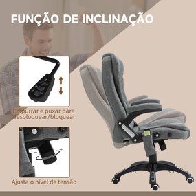 Cadeira de Escritório com 6 Pontos de Massagem Reclinável até 130° com Função de Aquecimento 68x72x110-120 cm Cinza