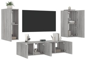 vidaXL 4 pcs móveis parede p/ TV c/ LEDs deriv. madeira cinza sonoma