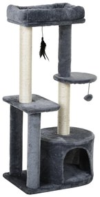 Árvore de gato de vários níveis Raspador com 1 quarto e 2 plataformas cinza