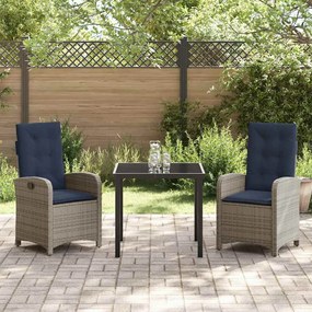 Conjunto de Jantar de Jardim com 3 Peças e Almofadas - Rattan Sintétic