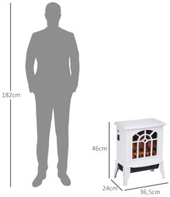 Lareira Elétrica Portátil 1000/2000W com Simulação de Chama Termostato e Proteção de Superaquecimento 36,5x24x46 cm Branco