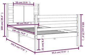 Estrutura de cama solteiro 90x190 cm pinho maciço