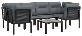7 pcs conjunto lounge de jardim vime PE preto e cinzento