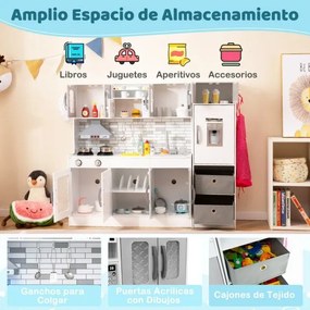 Cozinha brincar de madeira 118 x 29 x 100 cm com luzes e sons Cozinha modular de brincar e frigorífico com funções interativas cinzenta