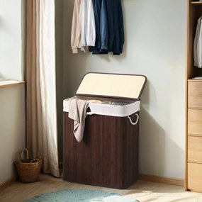 Cesto para roupa suja com 2 compartimentos de 51,5 x 31,5 x 61,5 cm castanho