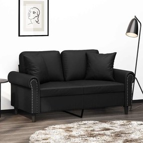 vidaXL Sofá 2 lugares c/ almofadas/almofadões 120cm couro artif. preto
