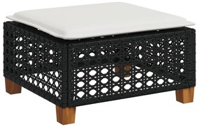 8 pcs conjunto sofás de jardim com almofadões vime PE preto