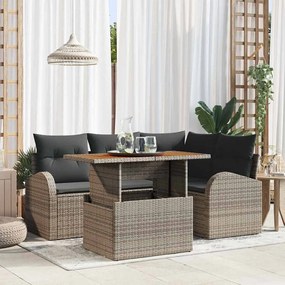vidaXL Conjunto de Jantar de Jardim com 5 Peças e Almofadas Cinza em Rattan Poliéster e Acácia