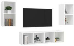 Armários de parede para TV 4 pcs derivados de madeira branco