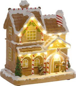HOMCOM Casa de gengibre com luzes LED e música, casa de Natal paisagem invernal com boneco de gengibre, para o Natal, Castanho | Aosom Portugal