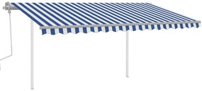 Toldo retrátil manual com luzes LED 4x3,5 m azul e branco