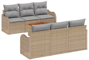 Conjunto de Sofá de Jardim de 7 Peças com Almofadas Bege em Rattan Sin